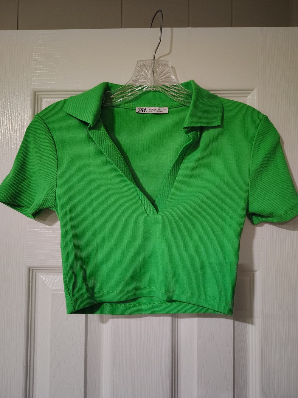Zara Bright Green Ribbed Polo Crop Top